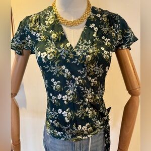 Banana Republic Green Floral Wrap Top